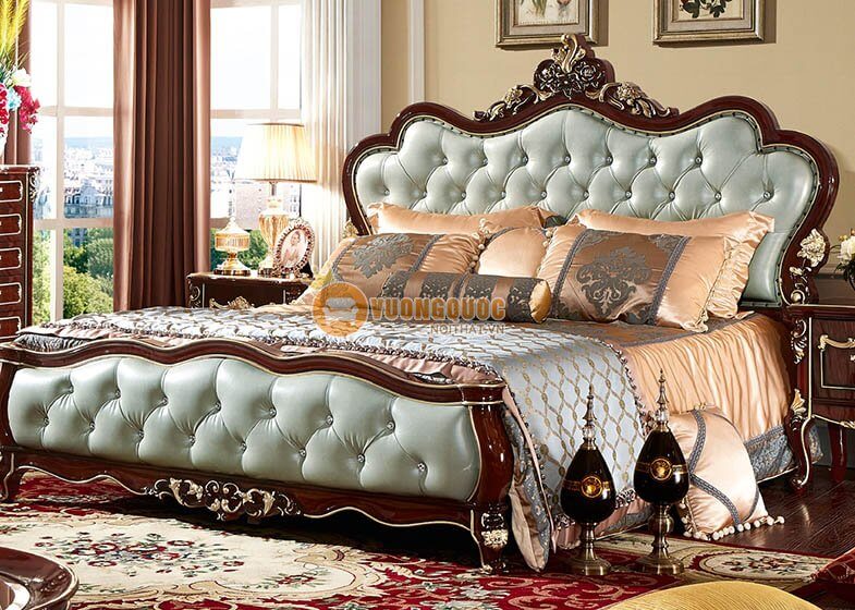 Giường ngủ cổ điển màu xám bạc êm ái HVVG8823G-1